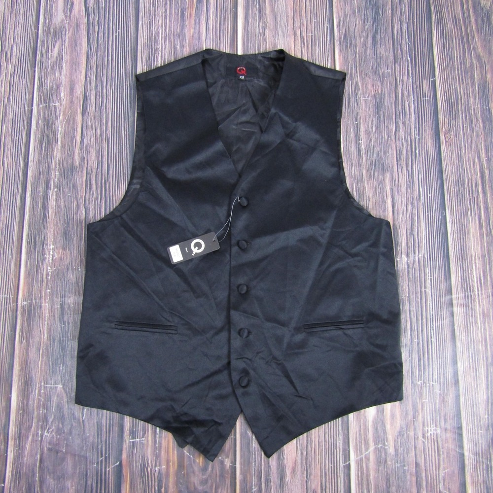 Brand Q Vest Mens XS Black Formal Waistcoat Dress‎ 5-Button Adjustable Italy